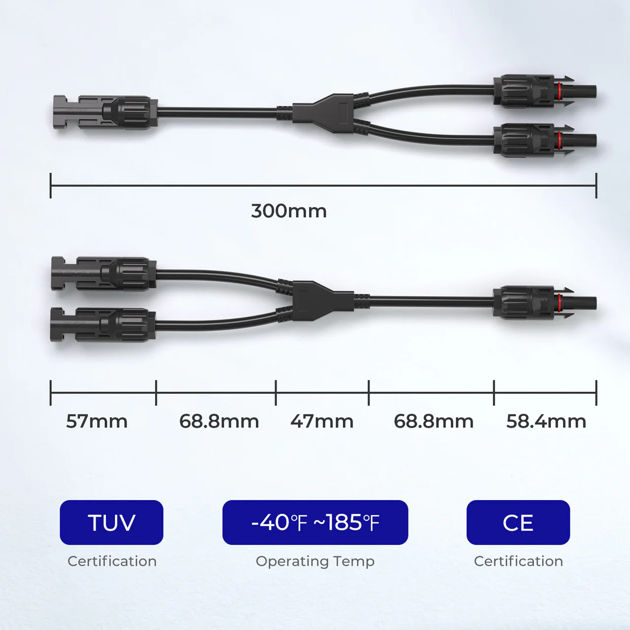 Solar Connectors Y Branch Parallel Adapter Cable MMF+FFM Pair - Image 3